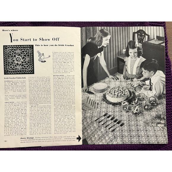 Crocheted pattern book 1940s hat purse gloves beadspread - Picture 13 of 16